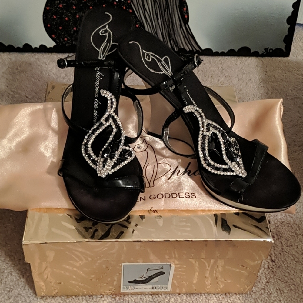 Baby Phat Golden Goddess Black & Silver Heels 8.5
